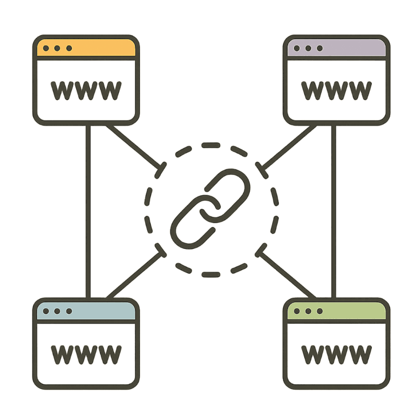 Backlink network visualization showing how Ahrefs and Moz track website link profiles and identify link building opportunities