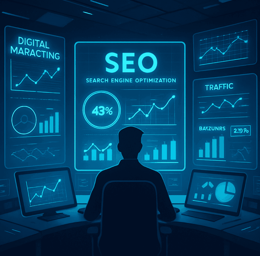 AI SEO trends 2026 dashboard with holographic analytics