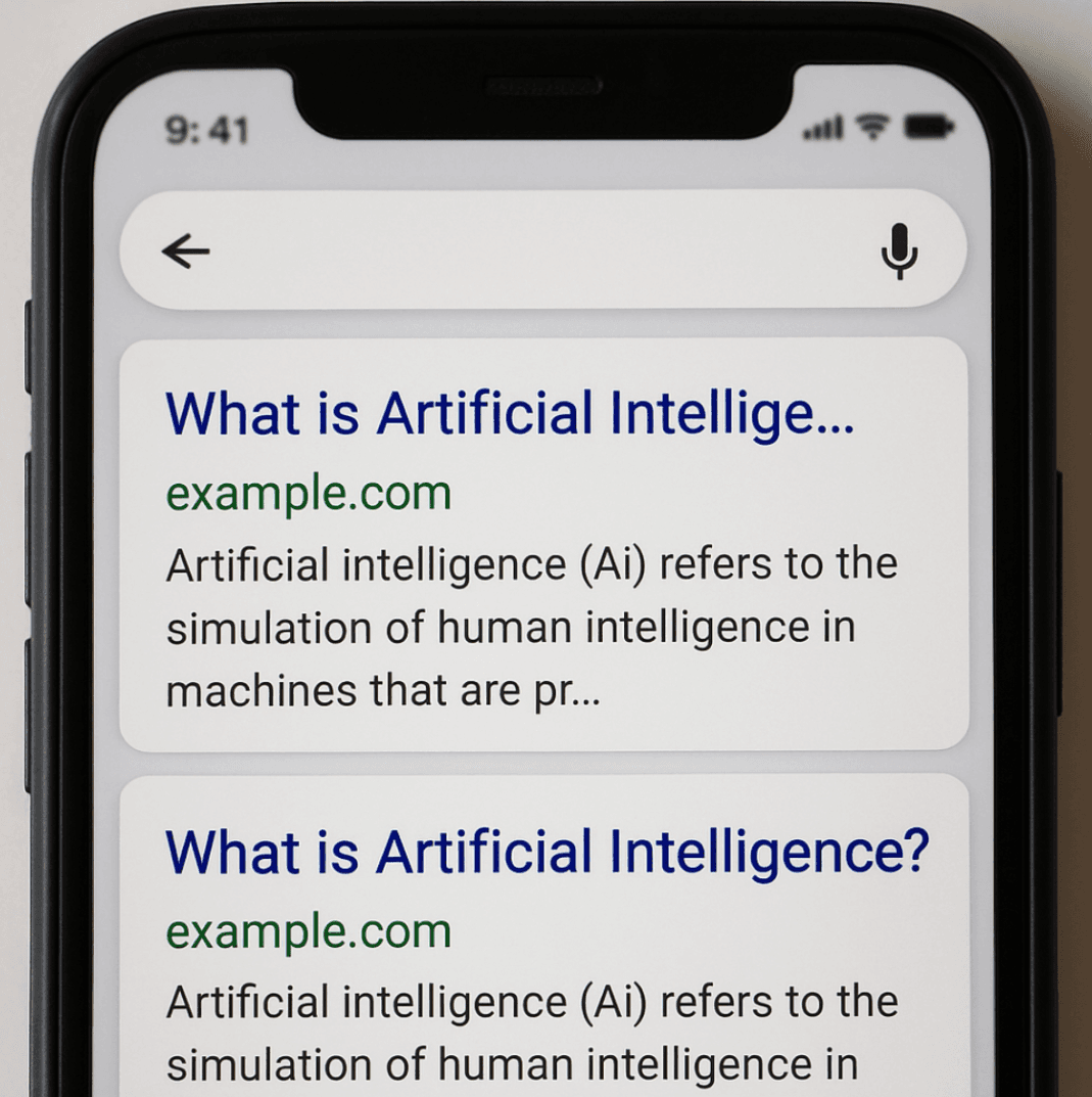 A search result on a smartphone screen where the title ends with an ellipsis (...) compared to one that fits perfectly.