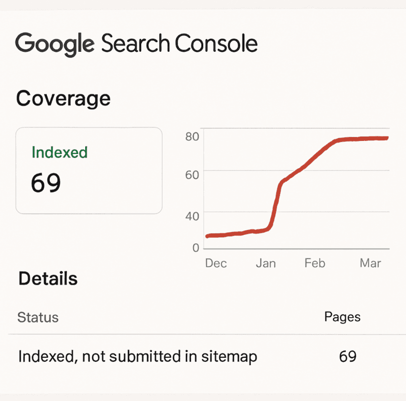 Google Search Console coverage report analysis dashboard highlighting indexed but not submitted pages