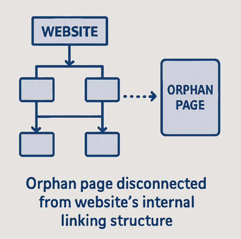 A visual representation of an orphan page disconnected from the rest of a website's internal linking structure
