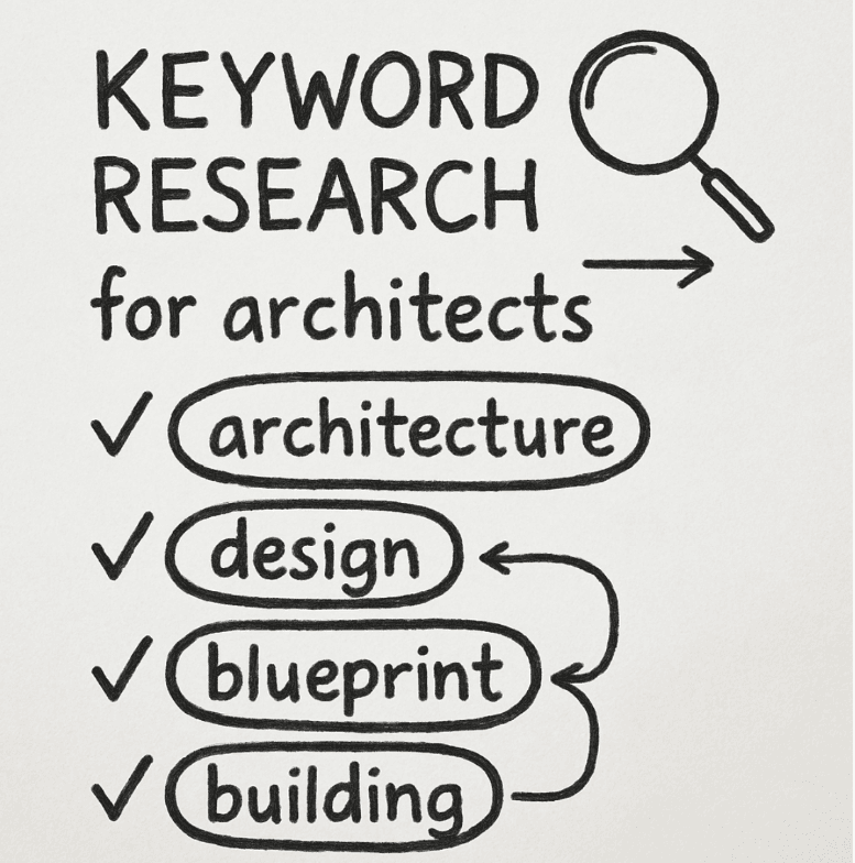 Keyword research for architects — key terms like architecture, design, blueprint