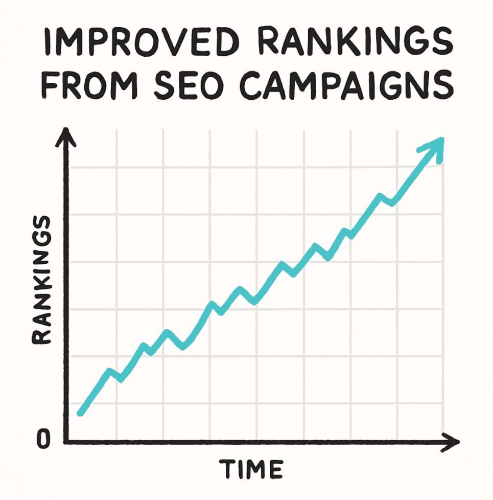 Graph showing improved rankings from SEO campaigns over time