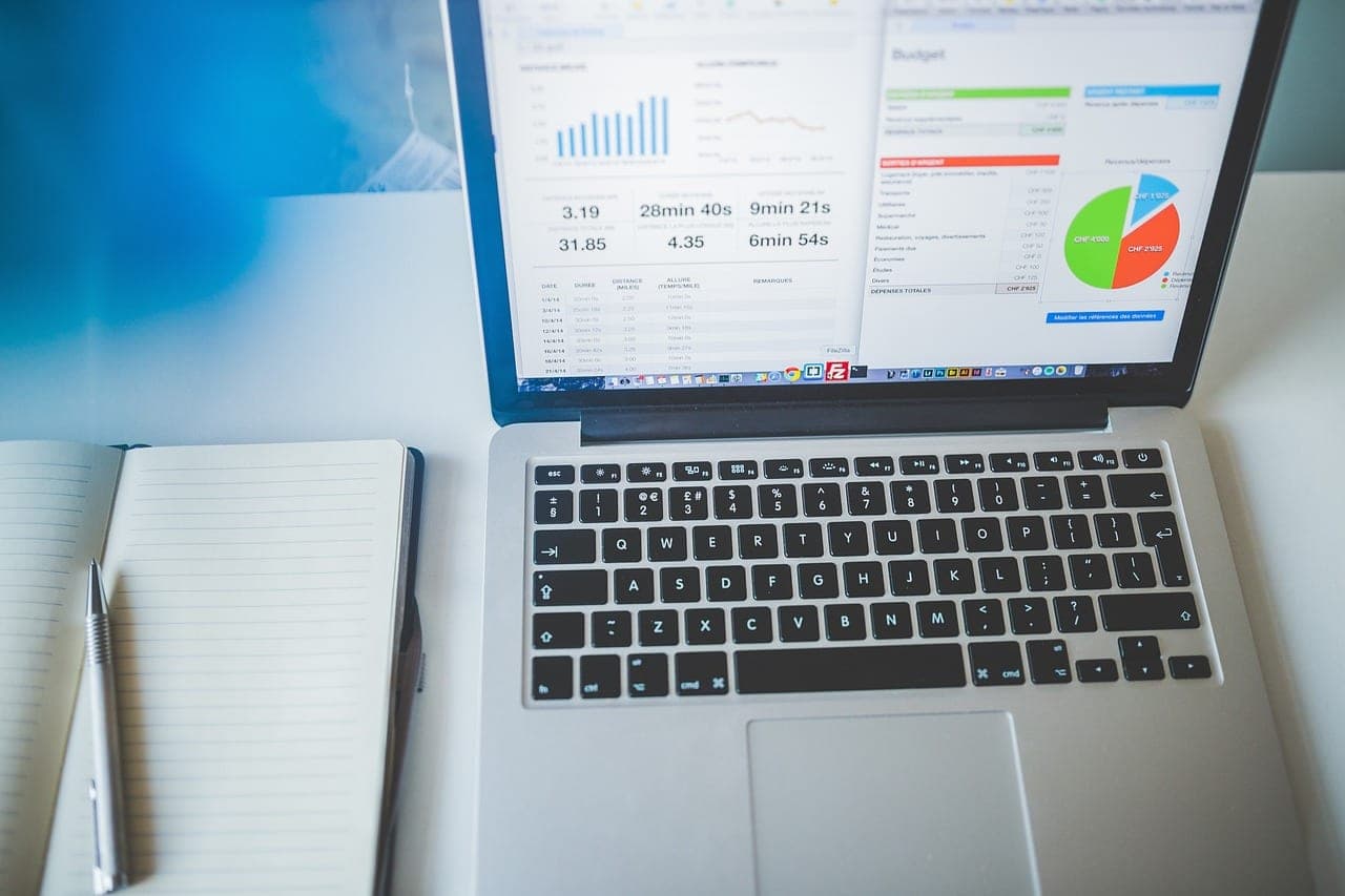 A laptop screen displaying data analytics and performance charts