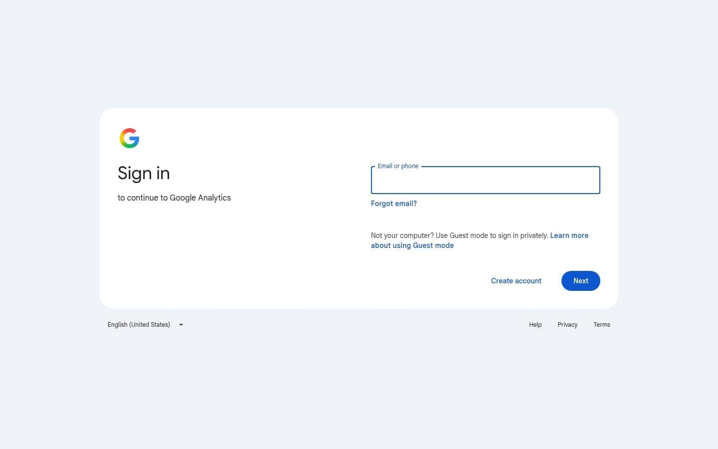 Google Analytics homepage