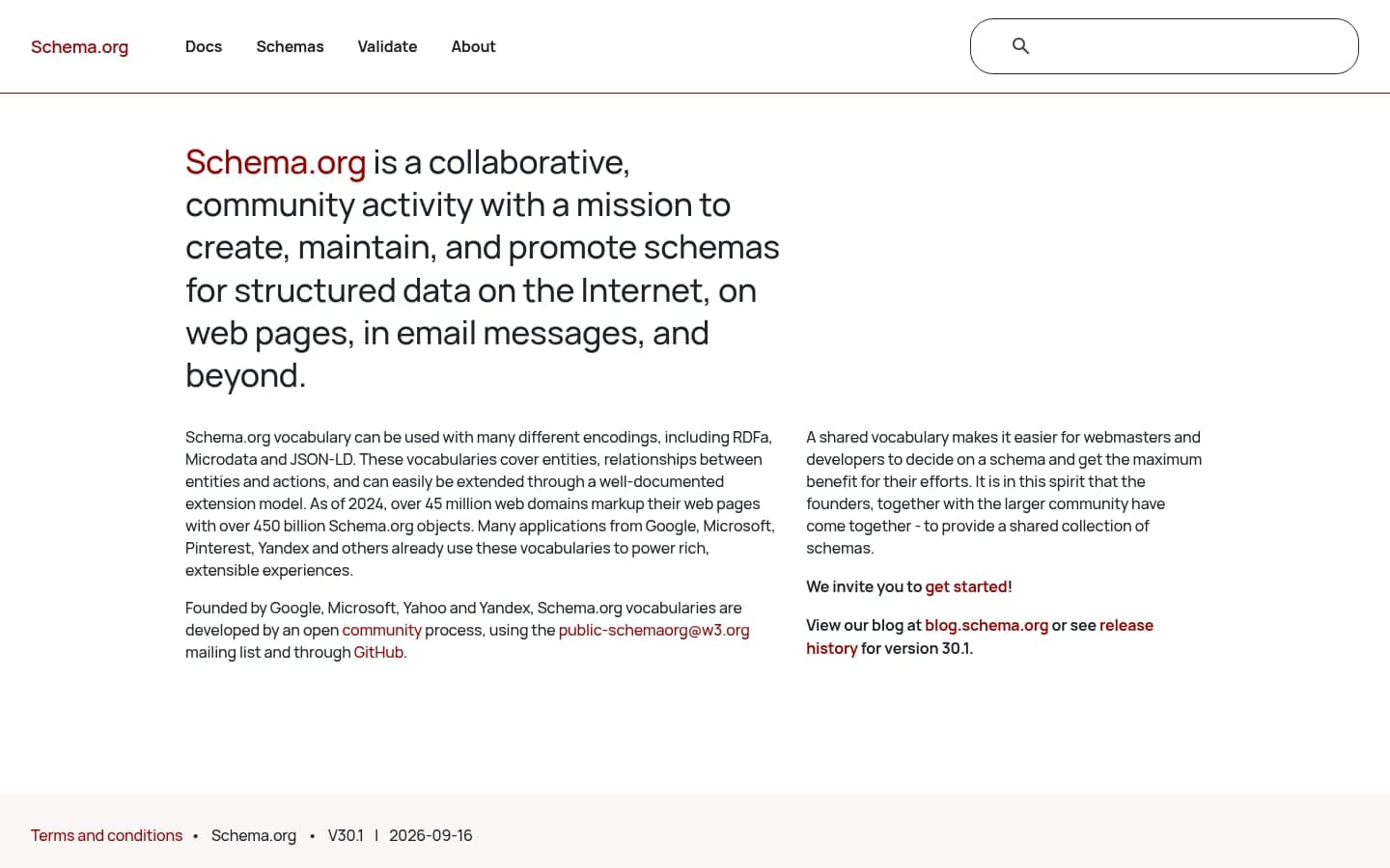 Schema.org structured data documentation homepage