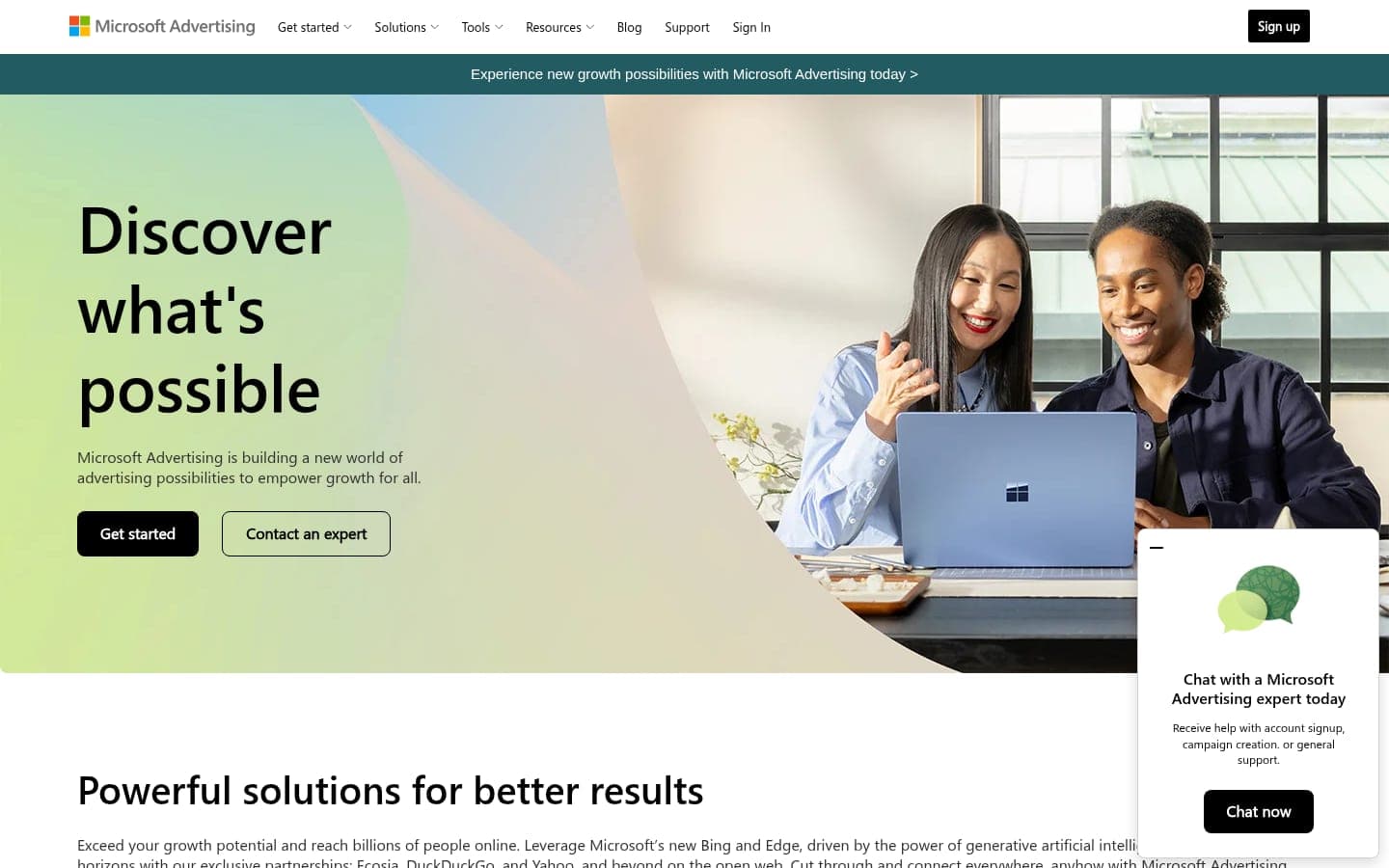 Microsoft Advertising homepage overview