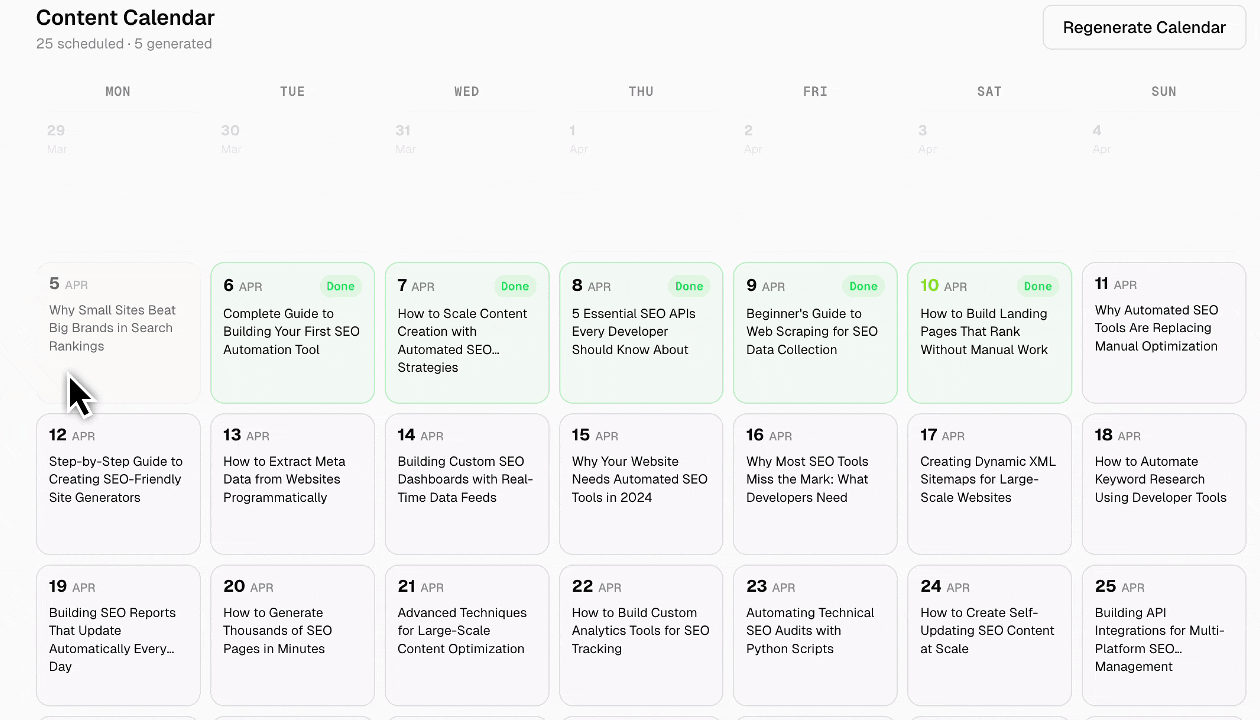A month-long content calendar being generated